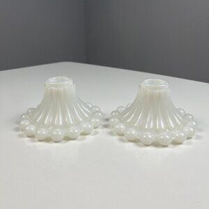 Vintage Anchor Hocking Berwick Boopie pair candlestick holder Milk Glass white